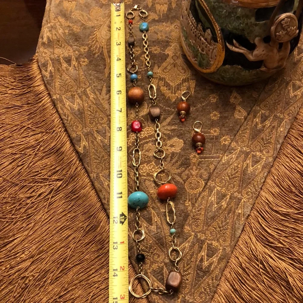 Multi colored beads on a Gold  chain w/ earrings